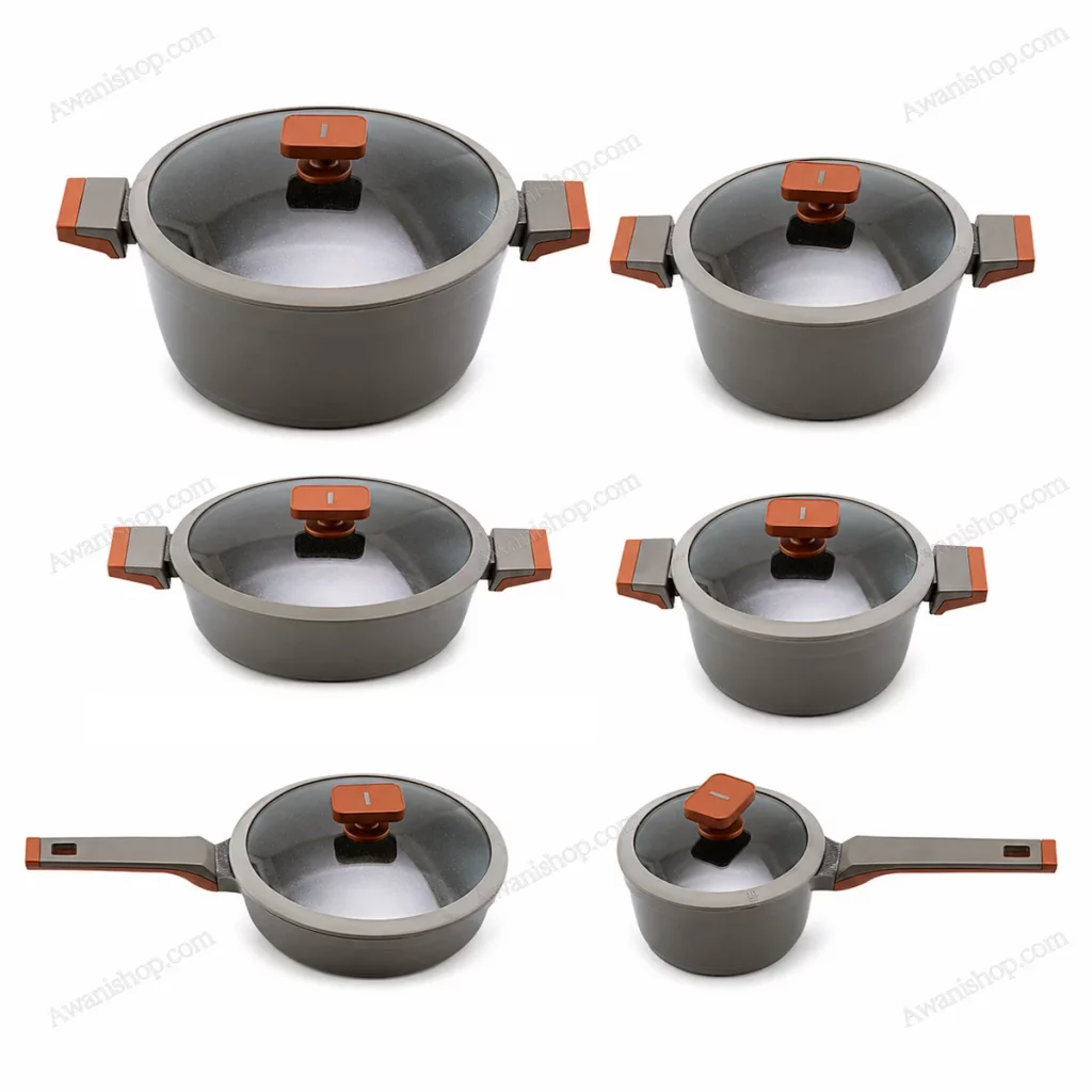 12 Pcs Granite Non-Stick Cookware Set Brown Accent