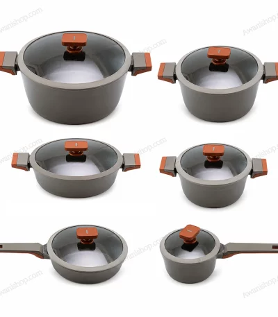 12 Pcs Granite Non-Stick Cookware Set Brown Accent