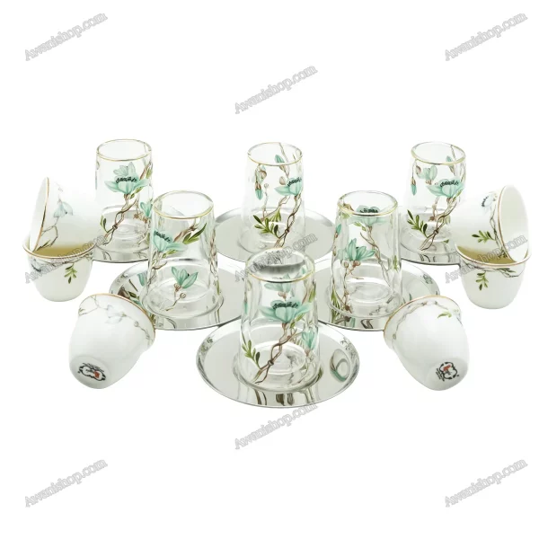 Tea and Coffee Set with Steel Saucer 18 Pcs