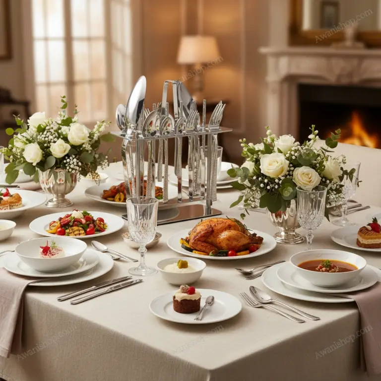38-Piece Stainless Steel Cutlery Set with Stand – Hammered Textured -Family Gatherings