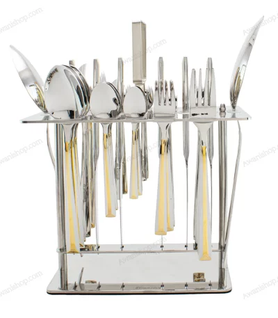 38-Piece Stainless Steel Cutlery Set with Stand – Gold Stripe