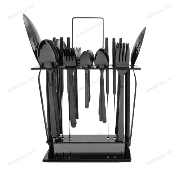 38-Piece Stainless Steel Cutlery Set with Stand – Dark Ribbed