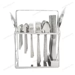 38-Piece Stainless Steel Cutlery Set with Stand – Floral Silver