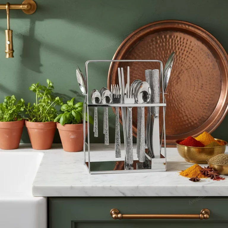 38-Piece Stainless Steel Cutlery Set with Stand – Floral Silver — Elegant Family Dining