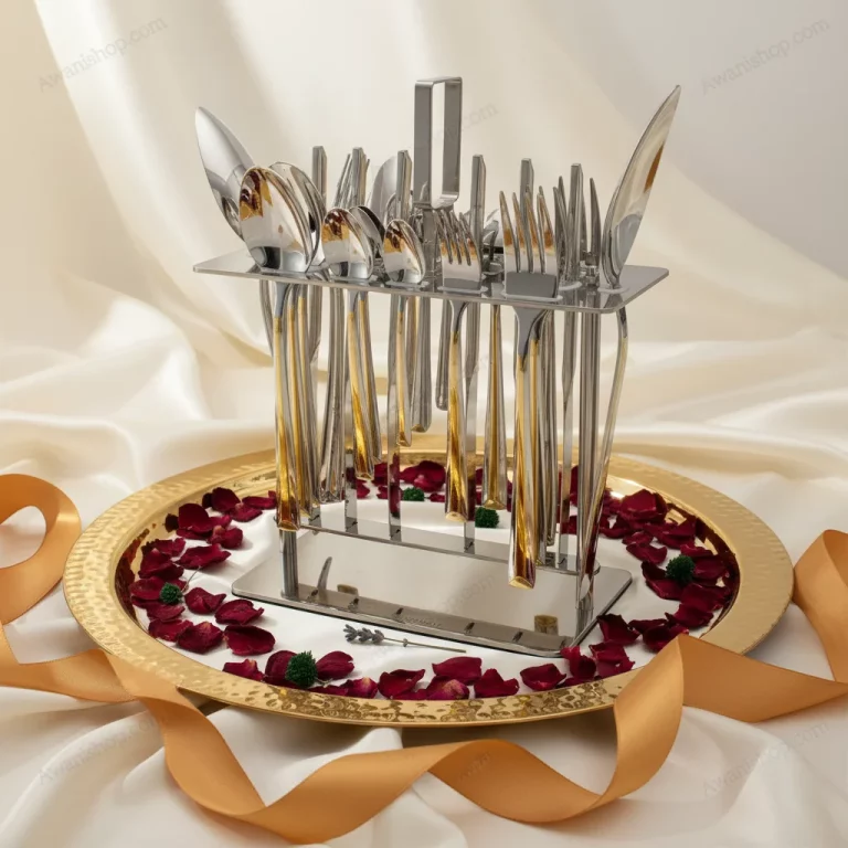 38-Piece Stainless Steel Cutlery Set with Stand – Gold Stripe — Gift Giving