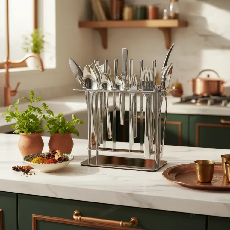 38-Piece Stainless Steel Cutlery Set with Stand – Classic Silver — Kitchen Organization