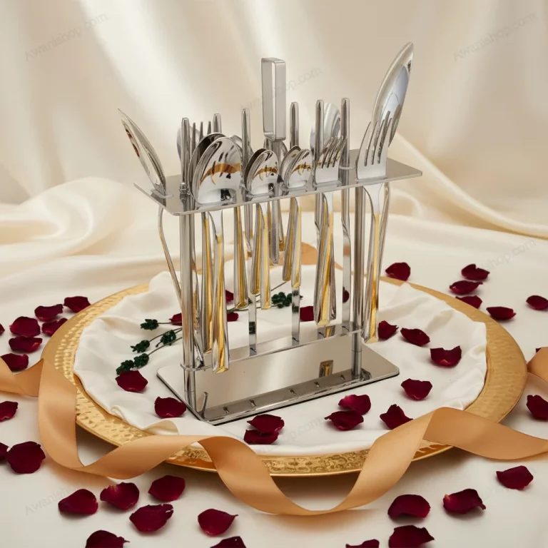 38-Piece Stainless Steel Cutlery Set with Stand – Gold Stripe — Special Occasions