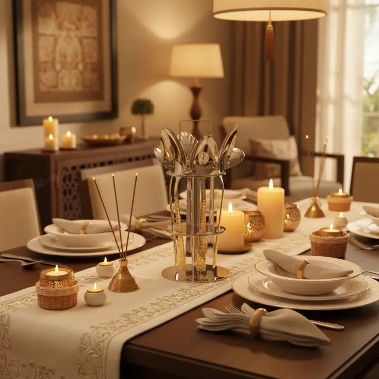 6-Piece Stainless Steel Serving Spoon Set with Stand – Gold Accented-Elegant Dinner Parties