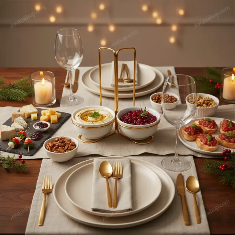 Decorative Serving Stand with Two Ceramic Bowls -Elegant Mezze Presentation