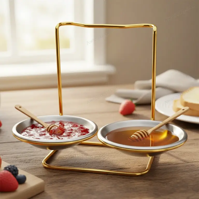 Gold Steel Serving Stand with Two Steel Bowls-Sophisticated Breakfast Spread
