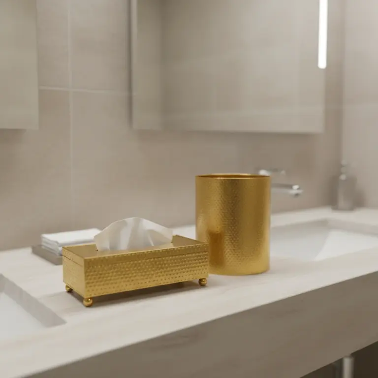Hammered Metal Tissue Box & Waste Bin Set-