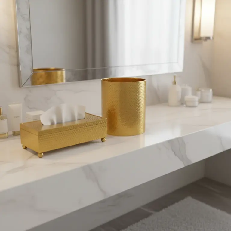 Hammered Metal Tissue Box & Waste Bin Set-Welcoming Guest Rooms