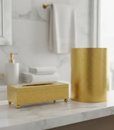 Hammered Metal Tissue Box & Waste Bin Set-Elegant Bathrooms