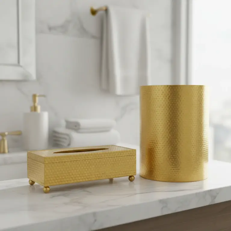 Hammered Metal Tissue Box & Waste Bin Set-Elegant Bathrooms