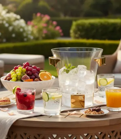 Hexagonal Ice Bucket with Gold Accents-Outdoor Entertaining