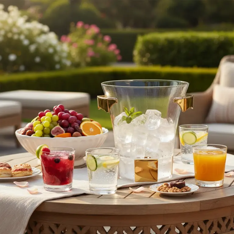 Hexagonal Ice Bucket with Gold Accents-Outdoor Entertaining