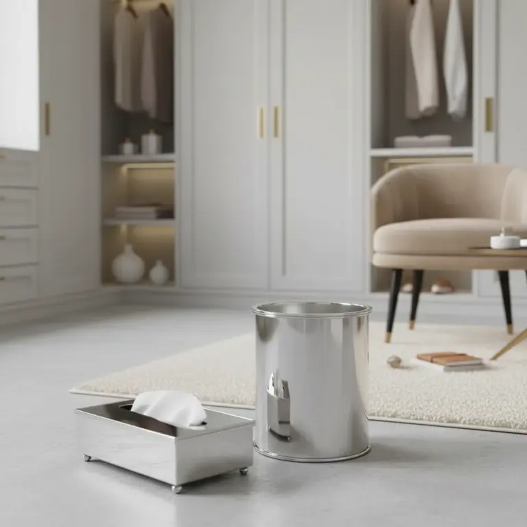 Mirror-Finish Metal Tissue Box & Waste Bin Set-Dressing Rooms