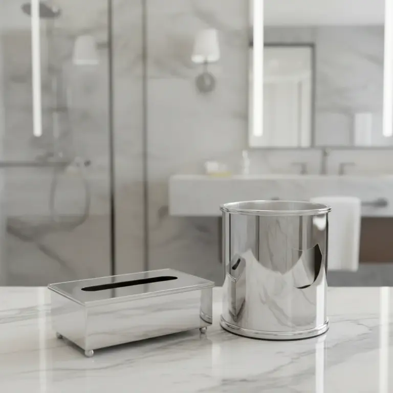 Mirror-Finish Metal Tissue Box & Waste Bin Set-Luxury Spas