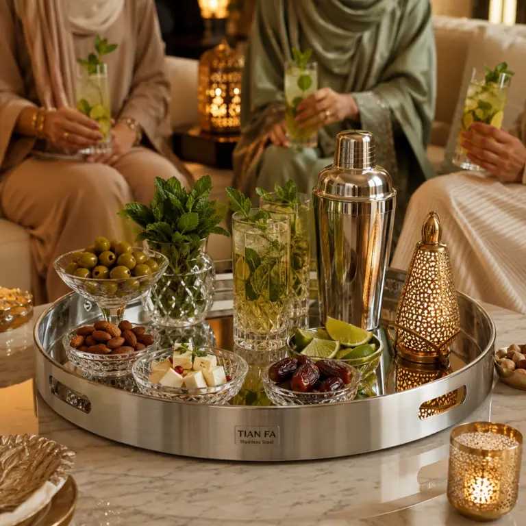 TIAN FA Stainless Steel Multipurpose Round Tray-Chic Cocktail Hour