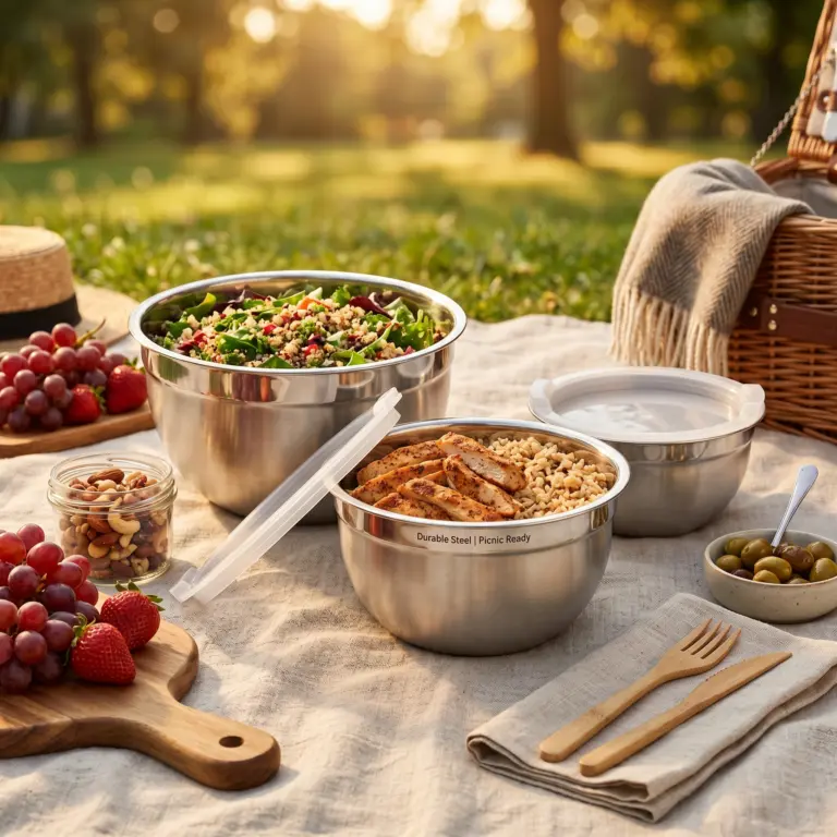 Vinos Stainless Steel 3-Piece Bowl Set with Plastic Lids-Outdoor Picnics
