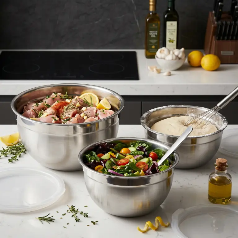 Vinos Stainless Steel 3-Piece Bowl Set with Plastic Lids-Meal Storage