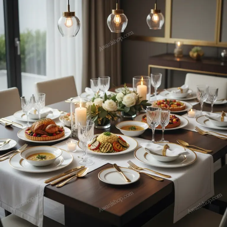 White Porcelain Plate with Gold Geometric Border-Elegant Dinner Parties