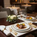 White Porcelain Plate with Gold Geometric Border-Restaurant Use
