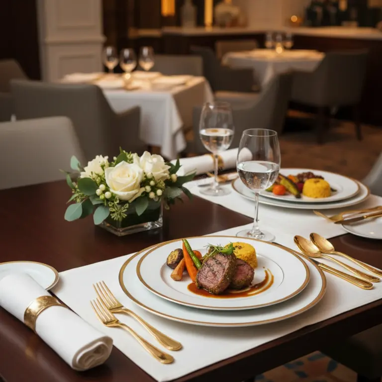 White Porcelain Plate with Gold Geometric Border-Restaurant Use