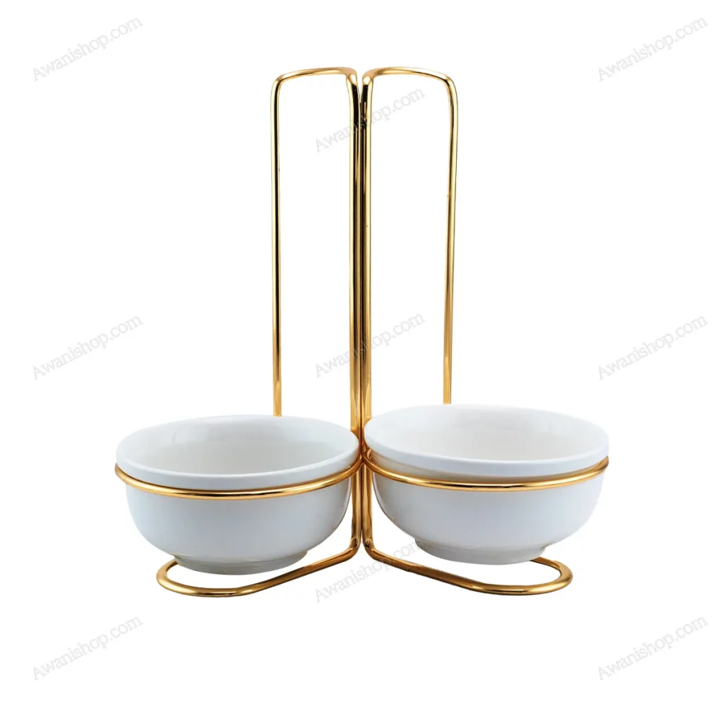 Decorative Serving Stand with Two Ceramic Bowls