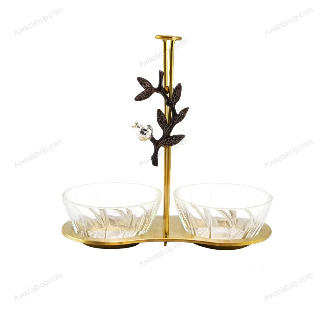 Decorative Two-Bowl Serving Stand with Glass Bowls Gold Matte