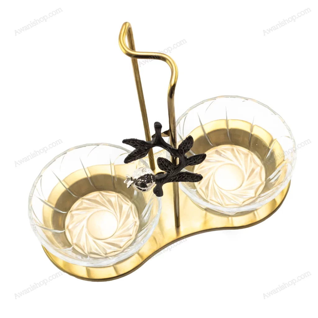 Decorative Two-Bowl Serving Stand with Glass Bowls Gold Matte — view 2