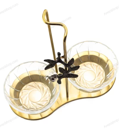 Decorative Two-Bowl Serving Stand with Glass Bowls Gold Matte — view 2