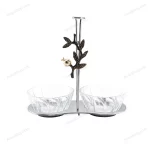 Decorative Two-Bowl Serving Stand with Glass Bowls Silver