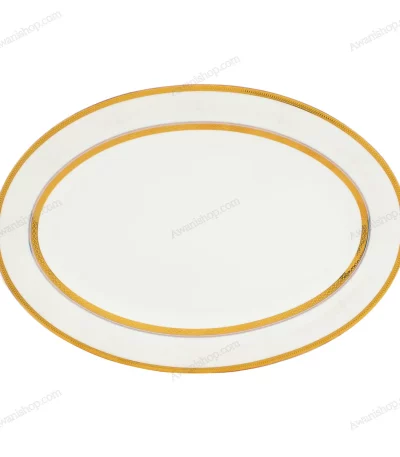 Porcelain Oval Serving Platter with Gold Geometric Border 35.5 cm — view 2