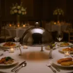 round ceramic buffet server with chrome dome lid-22