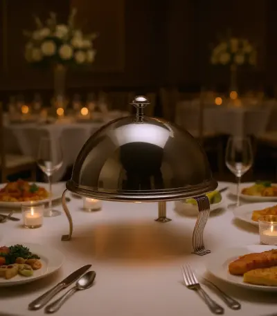 round ceramic buffet server with chrome dome lid-22
