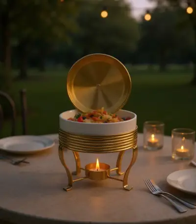 Round Ceramic Food Warmer with Tealight Burner — Chic Outdoor Entertaining