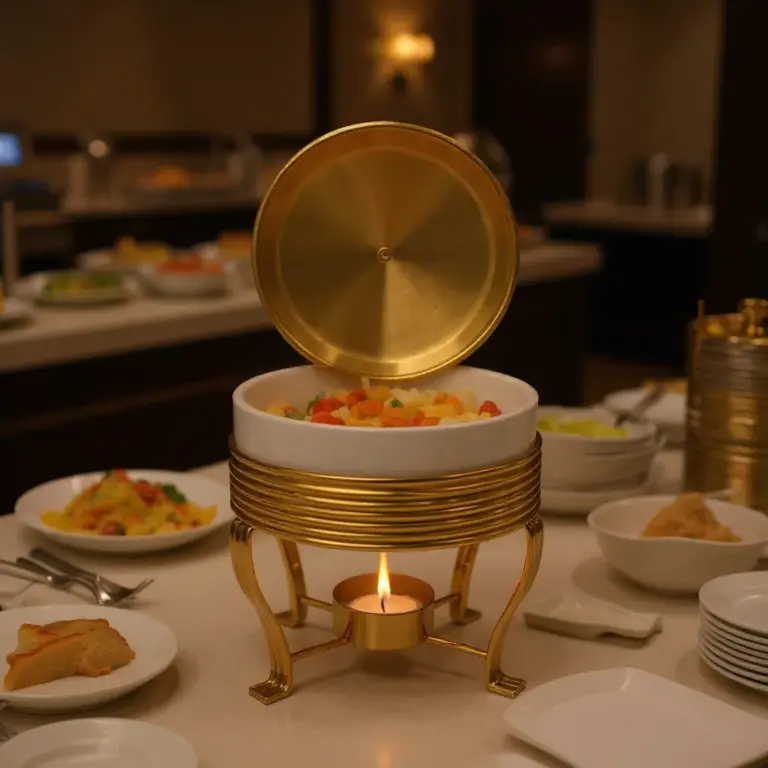 Round Ceramic Food Warmer with Tealight Burner — Sophisticated Buffet Display