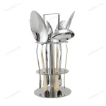 6-Piece Stainless Steel Serving Spoon Set with Stand – Gold Accented