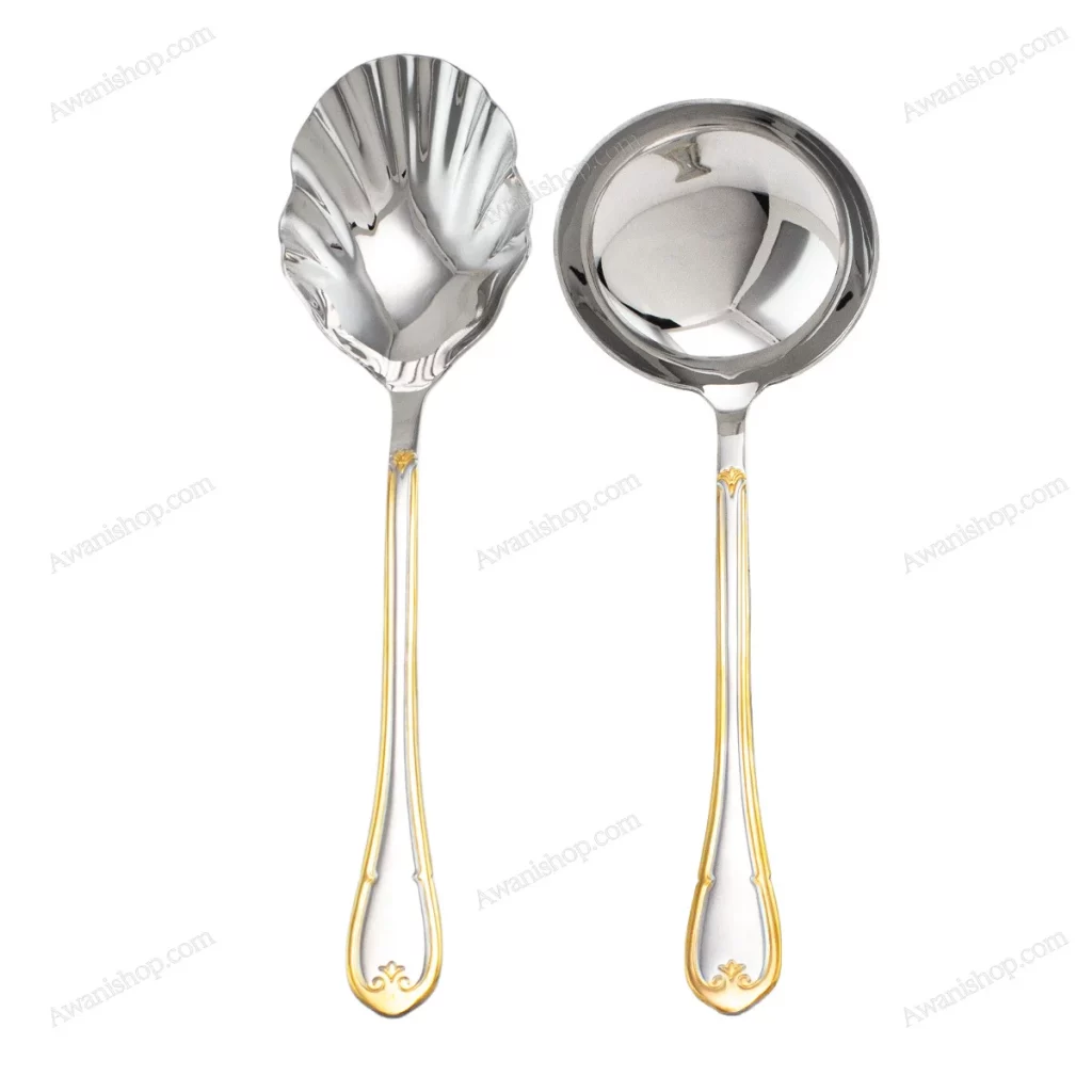 6-Piece Stainless Steel Serving Spoon Set with Stand – Gold Accented — view 2