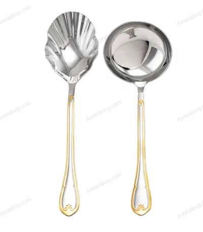 6-Piece Stainless Steel Serving Spoon Set with Stand – Gold Accented — view 2