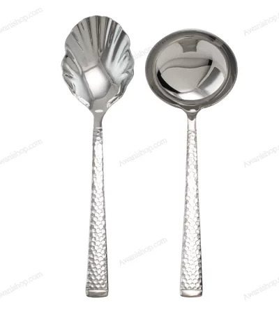 6-Piece Stainless Steel Serving Spoon Set with Stand – Floral Gold Engraved — view 2