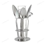 6-Piece Stainless Steel Serving Spoon Set with Stand – Floral Gold Engraved