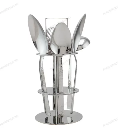 6-Piece Stainless Steel Serving Spoon Set with Stand – Floral Gold Engraved