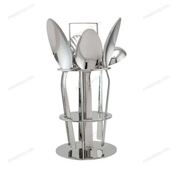 6-Piece Stainless Steel Serving Spoon Set with Stand – Floral Gold Engraved