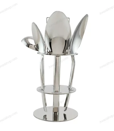 6-Piece Stainless Steel Serving Spoon Set with Stand – Classic Silver