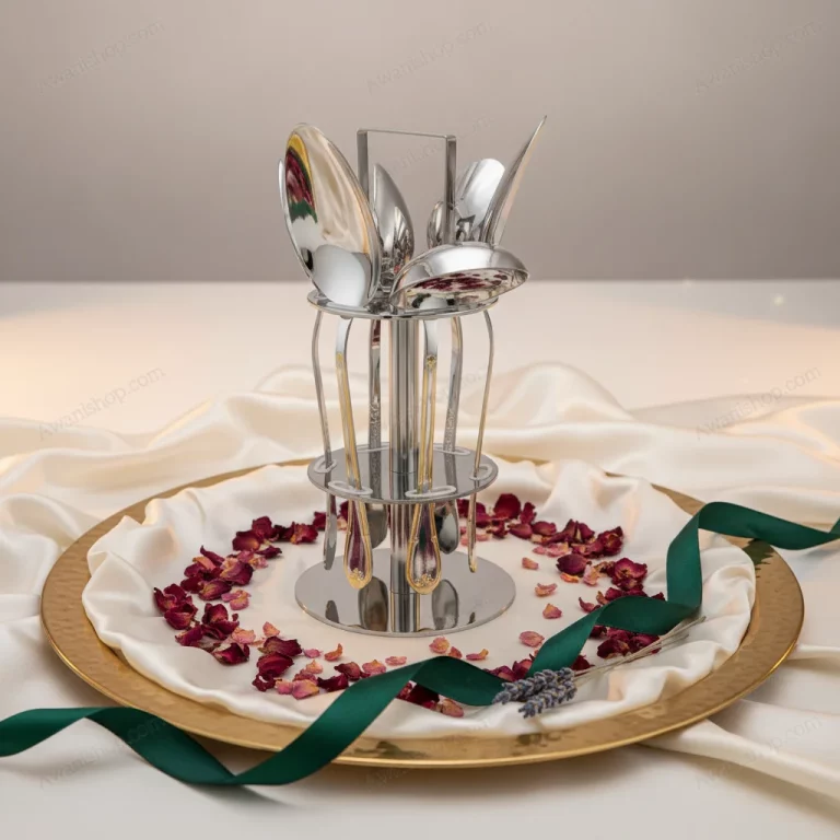 6-Piece Stainless Steel Serving Spoon Set with Stand – Gold Accented — Gift for Loved Ones