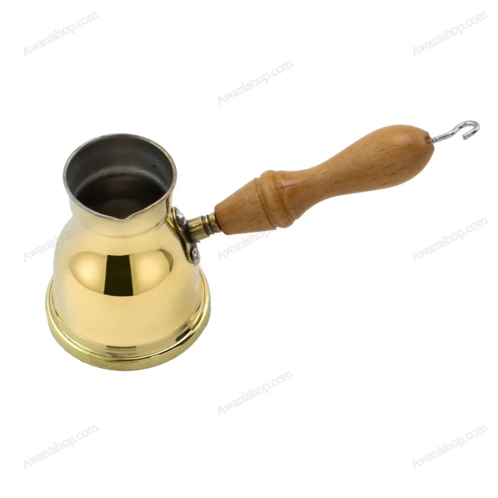 Traditional Brass Turkish Coffee Pot with Wooden Handle — view 2