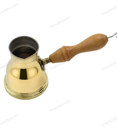 Traditional Brass Turkish Coffee Pot with Wooden Handle — view 2