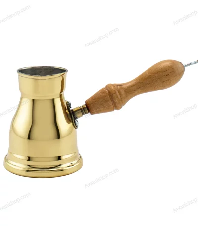 Traditional Brass Turkish Coffee Pot with Wooden Handle
